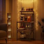 Furologee Kitchen Bakers Rack with Hutch, Coffee Bar Station 4 Tiers, Microwave Oven Stand with 6 S Hooks and Pegboard, Kitchen Microwave Rack for Spice Organizer Workstation, Rustic Brown - Image 9