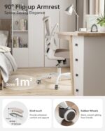 Office Chair, Ergonomic Desk Chair with Adjustable Lumbar Support and Flip up Armrest, Breathable Mesh Computer Chair for Home Office, Khaki - Image 4