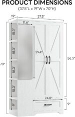 LIKIMIO Armoire Wardrobe Closet 70 Inches, Large Storage with Mirror, 2 Doors, Drawer, and Shelves, Modern Bedroom Freestanding Wooden Wardrobe Combination with Hanging Rail, White - Image 3