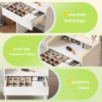 Dowinx Makeup Small Vanity Desk with Mirror and Lights, Makeup Vanity with Drawer & Storage Shelves, Makeup Desk with 3 Lighting Modes & Adjustable Brightness, Dressing Table for Women Girls Bedroom - Image 5