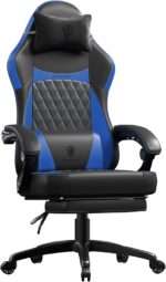 Dowinx Gaming Chair with Pocket Spring Cushion, Ergonomic Computer Chair with Massage Lumbar and Footrest for Adults, High Back Game Chair Leather for Office Gaming 300LBS, Blue New - Image 2