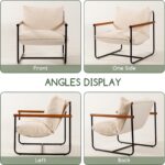 HIGOGOGO Modern Accent Chair, Living Room Chair with Wood Armrests, Shredded Foam Cushion, and Sturdy Metal Frame Reading Chair, Beige - Image 5