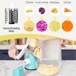 X Home Rotary Cheese Grater for Kitchen, Shredder with 3 Interchangeable Blades, Rotary Grater with Handle and Strong Suction Base, for Vegetables, Fruit, Nuts, Easy to Use and Clean, Blue - Image 5