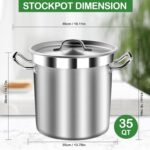 35 Quart Commercial Grade Large Stock Pot - Soup Pot with Lid - Non-Nickel Stainless Steel - Healthy Cookware Polished Stockpots - Heavy Duty - 8.8Gallon - Image 6