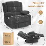 Recliner Chair for Adults, Oversized Fabric Manual Pull Tab Reclining Chair with Cup Holders, Minimalist Style Single Sofa for Living Room, RV (Grey) - Image 3