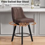 Counter Height Swivel Bar Stool, 24" Upholstered PU Leather Barstools Set of 3, Counter Stool Chair with Back & Solid Wood Legs for Kitchen Island Dining Room (Brown) - Image 6