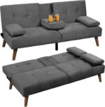 Shintenchi Futon Sofa Bed, Convertible Couch Beds Loveseat, Modern Recliner Sleeper, Small Lazy Set for Living Room, Office, Apartment, Dark Gray - Image 2