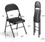 VECELO 4-Pack Folding Chairs Portable Metal with Ultra Soft PU Padded Cushion Seats for Home Office, Black, Square - Image 4