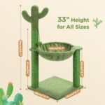 PAWZ Road Cactus Cat Tree, 33 Inchs Cat Tower with Large Soft Hammock and Fully Wrapped Sisal Scratching Post for Indoor Cats - Image 3