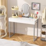 GreenForest Vanity Desk with 2 Drawers,Glossy Desktop White Desk for Bedroom,Makeup Table with Storage Space,Small Desk for Home Office,39 inch No Mirror - Image 9