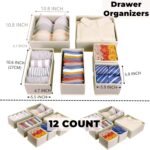 12 Pack Drawer Organizer Clothes, Foldable Fabric Dresser Organizer Closet Organizers and Storage Box for Underwear,Folded Clothes,Baby Clothing,Socks,Bra,Towels,Ties(12 Pack,Beige) - Image 4