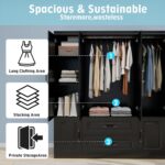 Wooden Armoire Wardrobe Closet：Modern Armoire Wardrobe Closet with 4 Doors, 2 Drawers and Hanging Rods for Tall Cabinet, Large Capacity Clothes Storage Cabinet for Bedroom Home, Black - Image 7