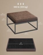 SONGMICS Home LUIZ Collection - Ottoman, Square Coffee Table, Footstool, Reversible Top, Padded Seat, Side Table, Minimalist, Steel Frame, Max. Load 660 lb, for Living Room, Walnut Brown ULOM077K01 - Image 3