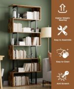 Gadroad 6 Tier Geometric Bookcase,S Shaped Bookshelf, Wood Decorative Storage Shelving, Modern Freestanding Display Shelves, Tall Book Shelf Unit for Living Room Bedroom, Rustic Brown - Image 5