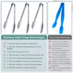 12 Pieces Buffet Tongs 7'' Serving Tongs Heavy Duty Stainless steel Kitchen and BBQ Utility Tong (Silver, 7inch) - Image 5