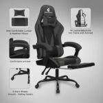 Gaming Chair with Linkage Armrest & Footrest, High Back Video Gaming Chair, Black/Grey - Image 7