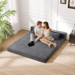 HOMFINE Folding Sofa Bed - Convertible Sleeper Chair with Pillow, Fold Out Couch, Memory Foam Floor Mattress, Futon Couch, Lazy Sofa for Living Room/Dorm/Guest Room/Home Office, Grey, Queen Size - Image 9