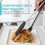 600℉ Heat Resistant Kitchen Tongs for Cooking with Silicone Tips,Maywe Tanso 12-Inch Stainless Steel Locking Cooking Tongs Food Tongs for BBQ,Cooking,Salad and Serving Food,Heavy Duty,Non-Stick,Black - Image 4