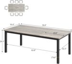 GarveeHome 70.8 in Industrial Dining Table for 6, Wooden Long Dinner Table with Mortise Tenon Design, Kitchen Table with Sturdy Metal Legs, for Dining Room Home Office Living Room, Grey - Image 3