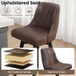 Counter Height Swivel Bar Stool, 24" Upholstered PU Leather Barstools Set of 3, Counter Stool Chair with Back & Solid Wood Legs for Kitchen Island Dining Room (Brown) - Image 4