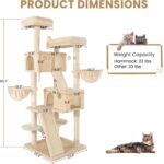 SHA CERLIN 65in Larger Cat Tree Tower Condo for Indoor Kitties/Multi-Level Furniture Activity Center with Wide Base/Cozy Plush Cat Perches/Baskets/Sisal Scratching Posts and Hammock/Beige - Image 9