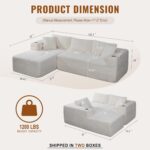 Shintenchi Boneless Couches for Living Room,Modular Sectional Sofa with 2 Cup Holders,Memory Foam Cloud Couch with L Shaped Oversized Chaise,No Assembly Needed Plush Corduroy Sofa,White - Image 3