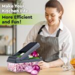 12-in-1 Vegetable Chopper, 7 Blade Veggie Chopper, Practical Food Chopper with Container, Cheese Grater, Home Essentials & Kitchen Gadgets(Green/Grey) - Image 8