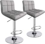 Leopard Bar Stools, Modern PU Leather Adjustable Swivel Bar Stool with Back, Set of 2 (Light Grey) - Image 9