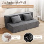 HOMFINE Folding Sofa Bed - Convertible Sleeper Chair with Pillow, Fold Out Couch, Memory Foam Floor Mattress, Futon Couch, Lazy Sofa for Living Room/Dorm/Guest Room/Home Office, Grey, Queen Size - Image 7