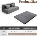HOMFINE Folding Sofa Bed - Convertible Sleeper Chair with Pillow, Fold Out Couch, Memory Foam Floor Mattress, Futon Couch, Lazy Sofa for Living Room/Dorm/Guest Room/Home Office, Grey, Queen Size - Image 3