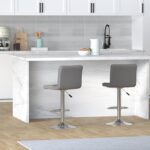 Leopard Bar Stools, Modern PU Leather Adjustable Swivel Bar Stool with Back, Set of 2 (Light Grey) - Image 3