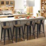 Black Bar Stools Set of 4, Metal Bar Stools with Wooden Seat, Modern 24”Counter Height Barstools with Low Back - Image 2