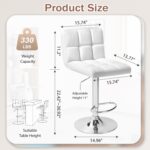 Shahoo Bar Stools Set of 2, Adjustable Height Armless Barstools Swivel Faux Leather Upholstered Kitchen Counter Stools with Mide Back and Footrest, Island Barstool for Kitchen Island, Bar, White - Image 4
