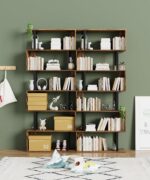 Gadroad 6 Tier Geometric Bookcase,S Shaped Bookshelf, Wood Decorative Storage Shelving, Modern Freestanding Display Shelves, Tall Book Shelf Unit for Living Room Bedroom, Rustic Brown - Image 3