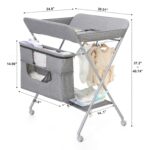 Portable Baby Changing Station with Adjustable Height - Foldable Diaper Table with Wheels,Waterproof Pad, Safety Belt & Large Storage Racks, Ideal for Newborn and Infants (Light Grey) - Image 3