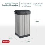 Keter Rockford 38‑Gallon Outdoor Trash Can – Resin Patio Garbage Bin with Locking Lid & Easy‑Clean Drip Tray, Weather‑Resistant Design, Grey - Image 3