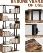 Gadroad 6 Tier Geometric Bookcase,S Shaped Bookshelf, Wood Decorative Storage Shelving, Modern Freestanding Display Shelves, Tall Book Shelf Unit for Living Room Bedroom, Rustic Brown - Image 7
