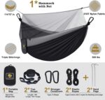 Camping Hammock with Net,Travel Portable Lightweight Hammocks with Tree Straps and Solid D-Shape Carabiners,Parachute Nylon Hammock for Outsides Backpacking Beach Backyard Patio Hiking - Image 6
