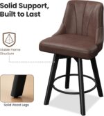 Counter Height Swivel Bar Stool, 24" Upholstered PU Leather Barstools Set of 3, Counter Stool Chair with Back & Solid Wood Legs for Kitchen Island Dining Room (Brown) - Image 10