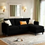 JAMFLY 3-Seat Convertible L-Shaped Sectional Sofa with Reversible Ottoman, Upholstered Fabric Couch for Small Living Rooms, Modern Modular Couch for Apartment, Studio & Loft, Black - Image 2