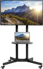 VIVO Mobile TV Cart for 32 to 83 inch Screens up to 110 lbs, LCD LED OLED 4K Smart Flat and Curved Panels, Rolling Stand with Laptop DVD Shelf, Locking Wheels, Max VESA 600x400, Black, STAND-TV03E - Image 2