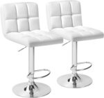 Shahoo Bar Stools Set of 2, Adjustable Height Armless Barstools Swivel Faux Leather Upholstered Kitchen Counter Stools with Mide Back and Footrest, Island Barstool for Kitchen Island, Bar, White - Image 2