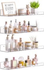 upsimples Acrylic Shelves for Bathroom Storage, 15" Floating Shelves Wall Organizer for Perfume, Make up, Skincare, Kids Bookshelf for Bedroom, Nursery, Living Room Decor, Clear, 4 Pack - Image 2
