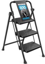 Step Ladder 3 Step Folding Step Stool Step Ladder with Wide Anti-Slip Pedal Step Stool Foldable for Adults Lightweight, Portable Steel Use for Home and Office - Image 2