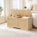 HOOBRO Storage Bench, 43.3" Toy Box, Rattan-Like Storage Chest, Sturdy Entryway Bench Supports 220 lb, Toy Chest, Safety Hinge, U-Shaped Opening, Easy Assembly, Natural NL22CW01 - Image 3