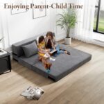 HOMFINE Folding Sofa Bed - Convertible Sleeper Chair with Pillow, Fold Out Couch, Memory Foam Floor Mattress, Futon Couch, Lazy Sofa for Living Room/Dorm/Guest Room/Home Office, Grey, Queen Size - Image 8