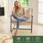 HIGOGOGO Modern Accent Chair, Living Room Chair with Wood Armrests, Shredded Foam Cushion, and Sturdy Metal Frame Reading Chair, Beige - Image 4