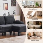 Karl home 111" Sectional Sofa U-Shaped 4-Seat Couch with Chaises Wood Grian Legs Chenille Fabric Upholstered for Living Room, Apartment, Office, Black - Image 7