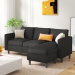 JAMFLY 3-Seat Convertible L-Shaped Sectional Sofa with Reversible Ottoman, Upholstered Fabric Couch for Small Living Rooms, Modern Modular Couch for Apartment, Studio & Loft, Black - Image 4