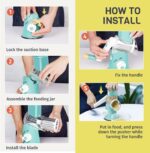 X Home Rotary Cheese Grater for Kitchen, Shredder with 3 Interchangeable Blades, Rotary Grater with Handle and Strong Suction Base, for Vegetables, Fruit, Nuts, Easy to Use and Clean, Blue - Image 9